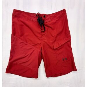 Under Armour Men's Red Solid Board Shorts Size 36 Drawstring Cargo Pocket